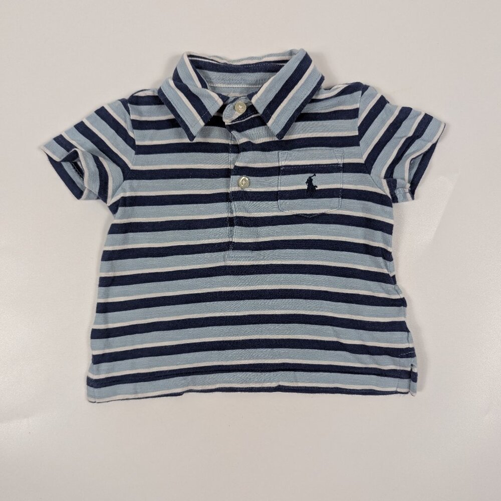 Ralph Lauren Blue White Striped Short Sleeve Polo 6M